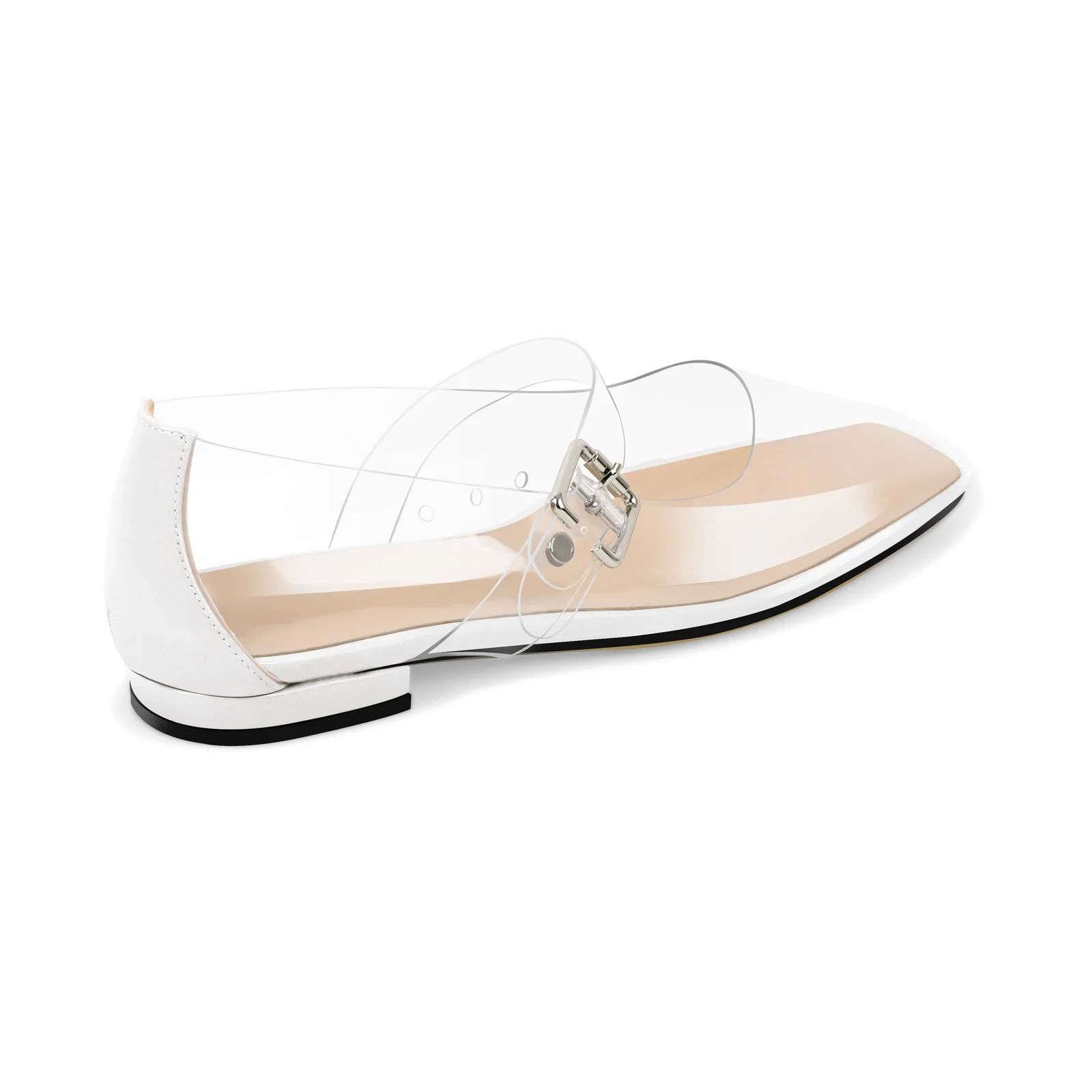 Clear Square Toe Buckle Flats