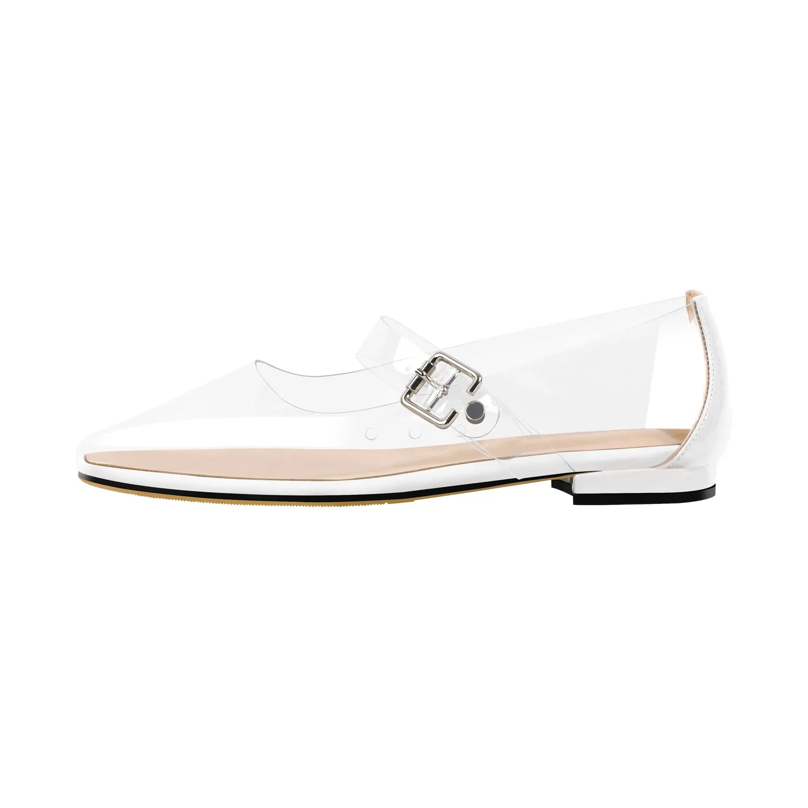 Clear Square Toe Buckle Flats