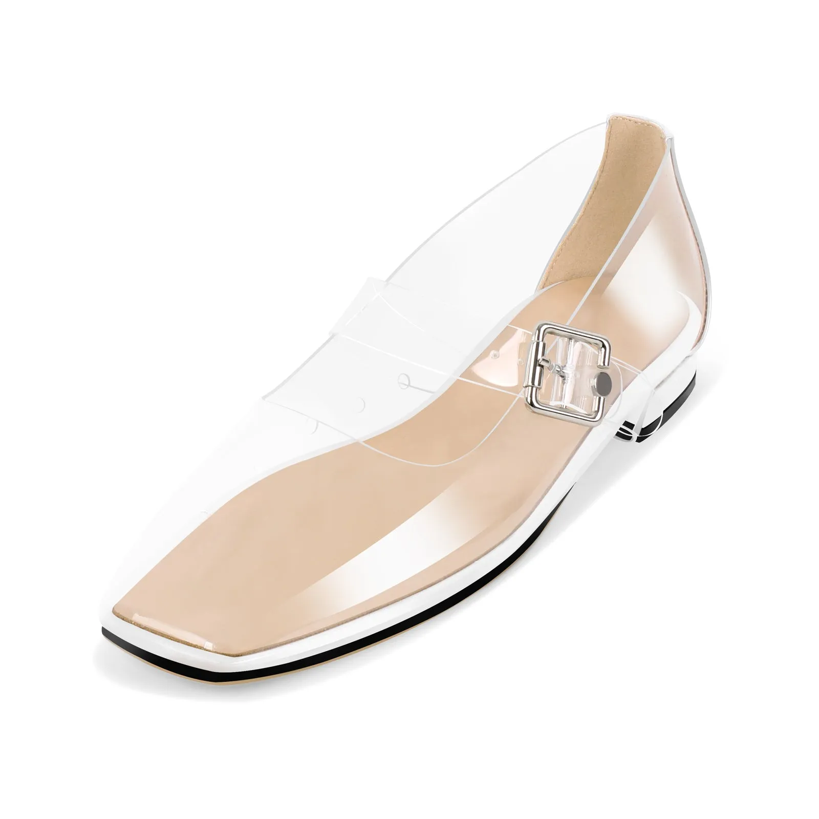 Clear Square Toe Buckle Flats