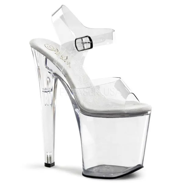 Clear - Xtreme 8" Heel with Strap - Size