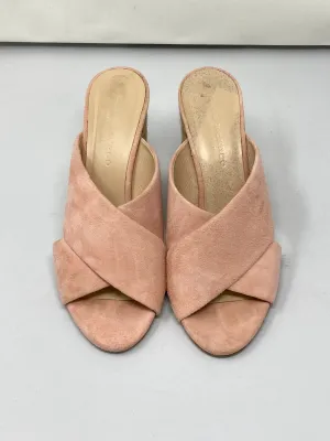 Club Monaco Suede/Goatskin CrissCross Sandal with Rope Heel