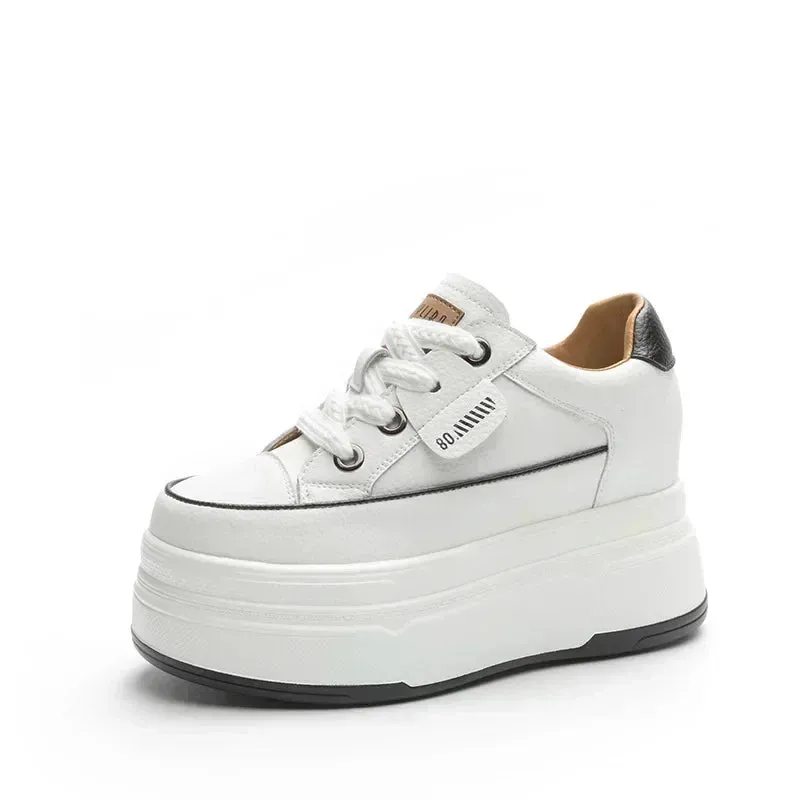 Cow Suede Genuine Leather Women’s Vulcanized Shoes - Platform Wedge, Skateboarding High Brand Heels, Casual Summer Shoes 9cm