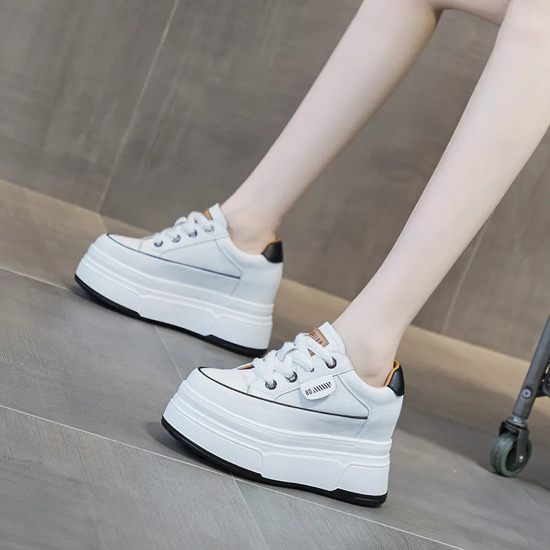 Cow Suede Genuine Leather Women’s Vulcanized Shoes - Platform Wedge, Skateboarding High Brand Heels, Casual Summer Shoes 9cm