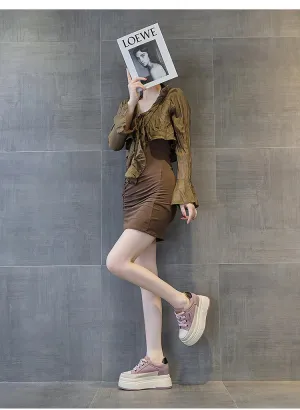 Cow Suede Genuine Leather Women’s Vulcanized Shoes - Platform Wedge, Skateboarding High Brand Heels, Casual Summer Shoes 9cm