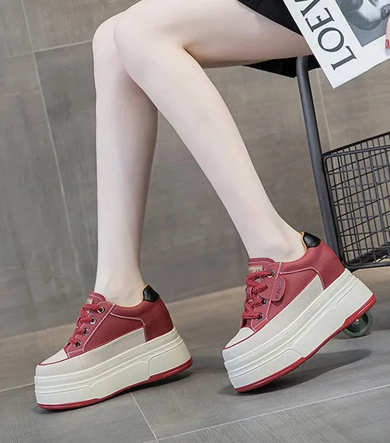 Cow Suede Genuine Leather Women’s Vulcanized Shoes - Platform Wedge, Skateboarding High Brand Heels, Casual Summer Shoes 9cm
