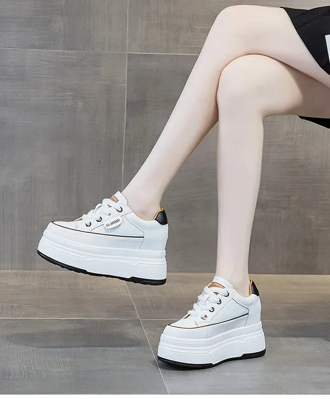 Cow Suede Genuine Leather Women’s Vulcanized Shoes - Platform Wedge, Skateboarding High Brand Heels, Casual Summer Shoes 9cm