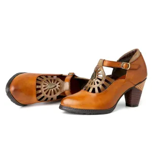 CrazycatZ Women's Leather Mary Jane Shoes Mary Jane Colorful Leather Oxfords Vintage Brown