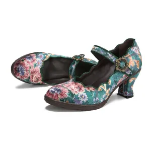 CrazycatZ Women's Leather Mary Jane Shoes Mary Jane Colorful Leather Oxfords Vintage Leather Pumps Green