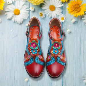 CrazycatZ Women's Leather Mary Jane Shoes Mary Jane Colorful Leather Oxfords Vintage