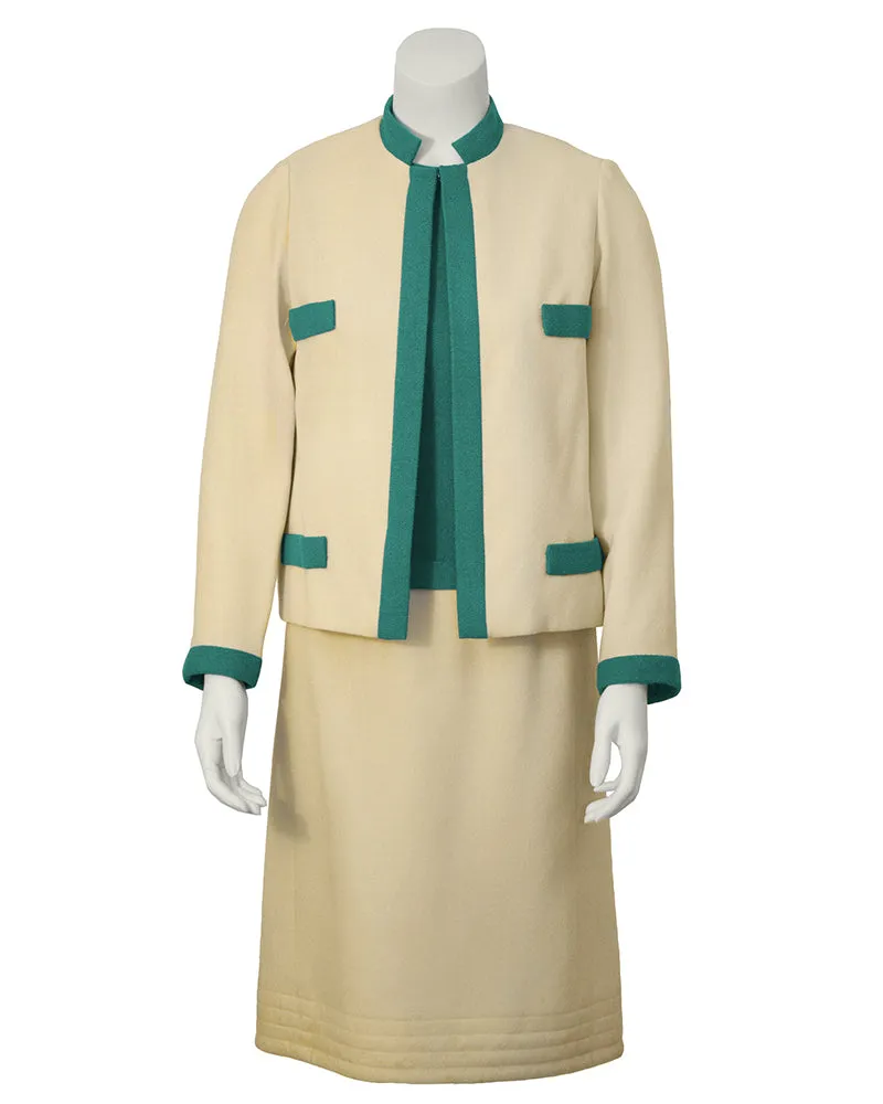 Cream and Green Dress and Jacket