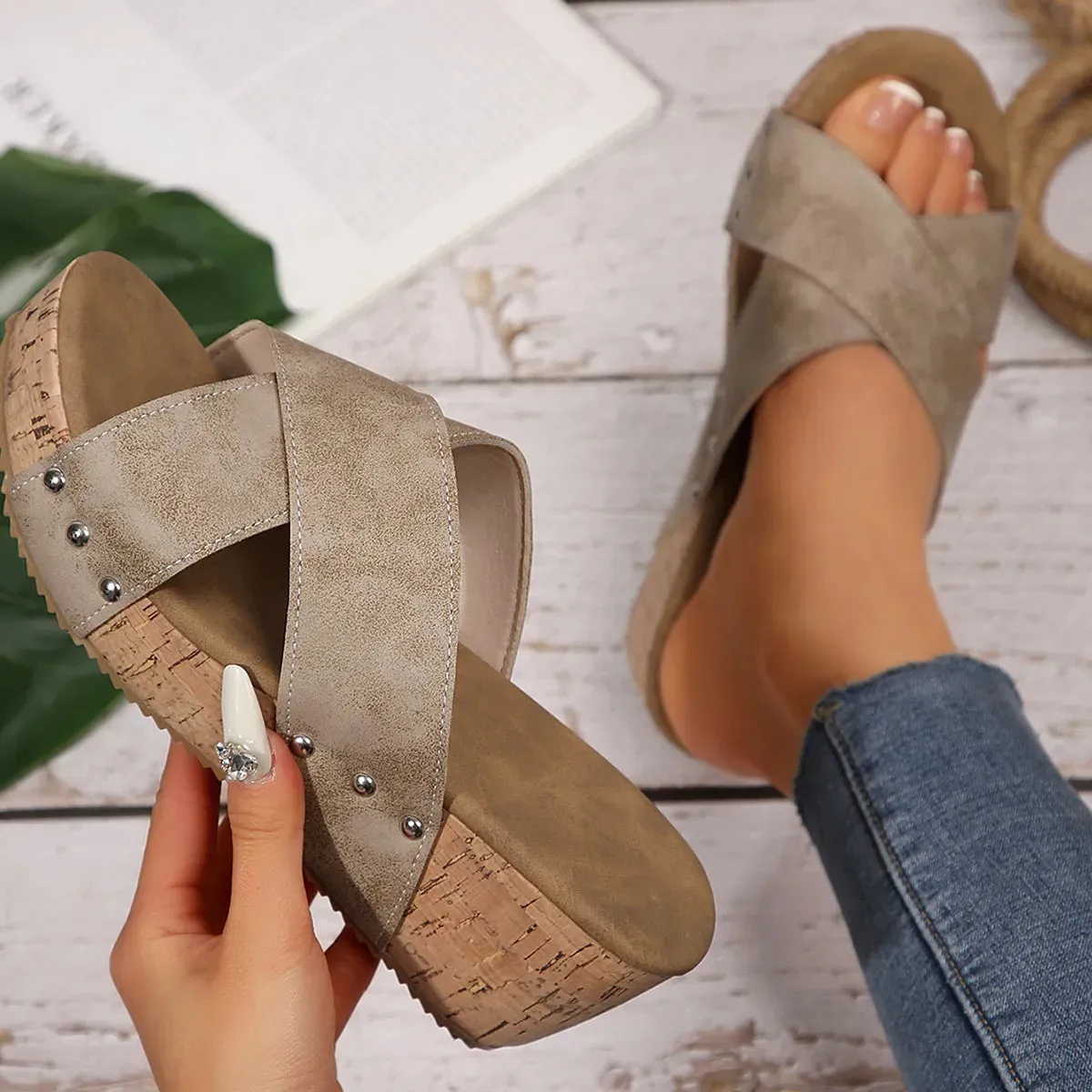 Crisscross Open Toe Wedge Sandals
