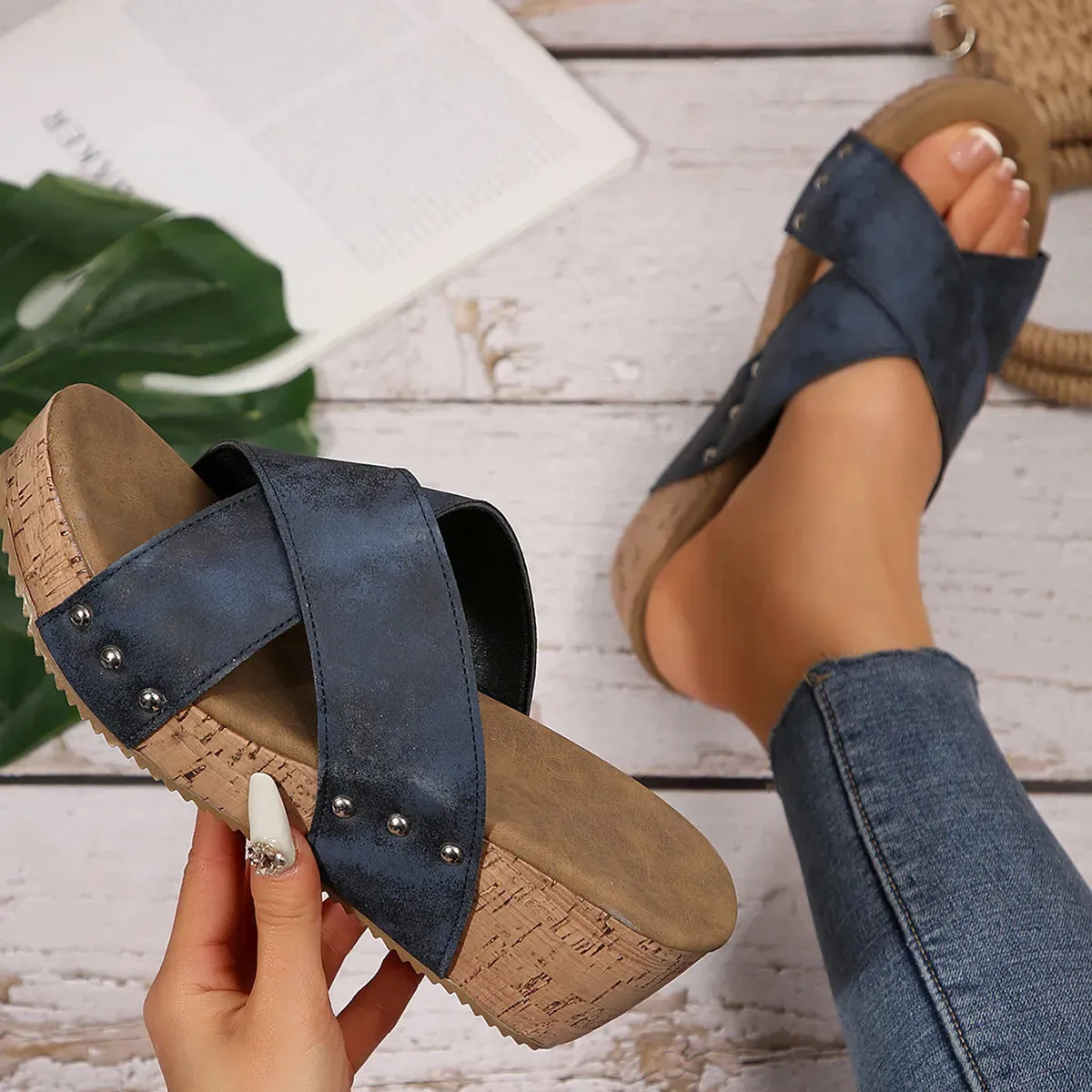 Crisscross Open Toe Wedge Sandals