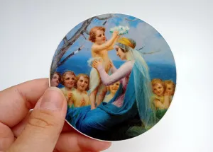 Crowning of Mary by Jesus Sticker – 3" Round – by Enrique M. Vidal – High Quality Vinyl