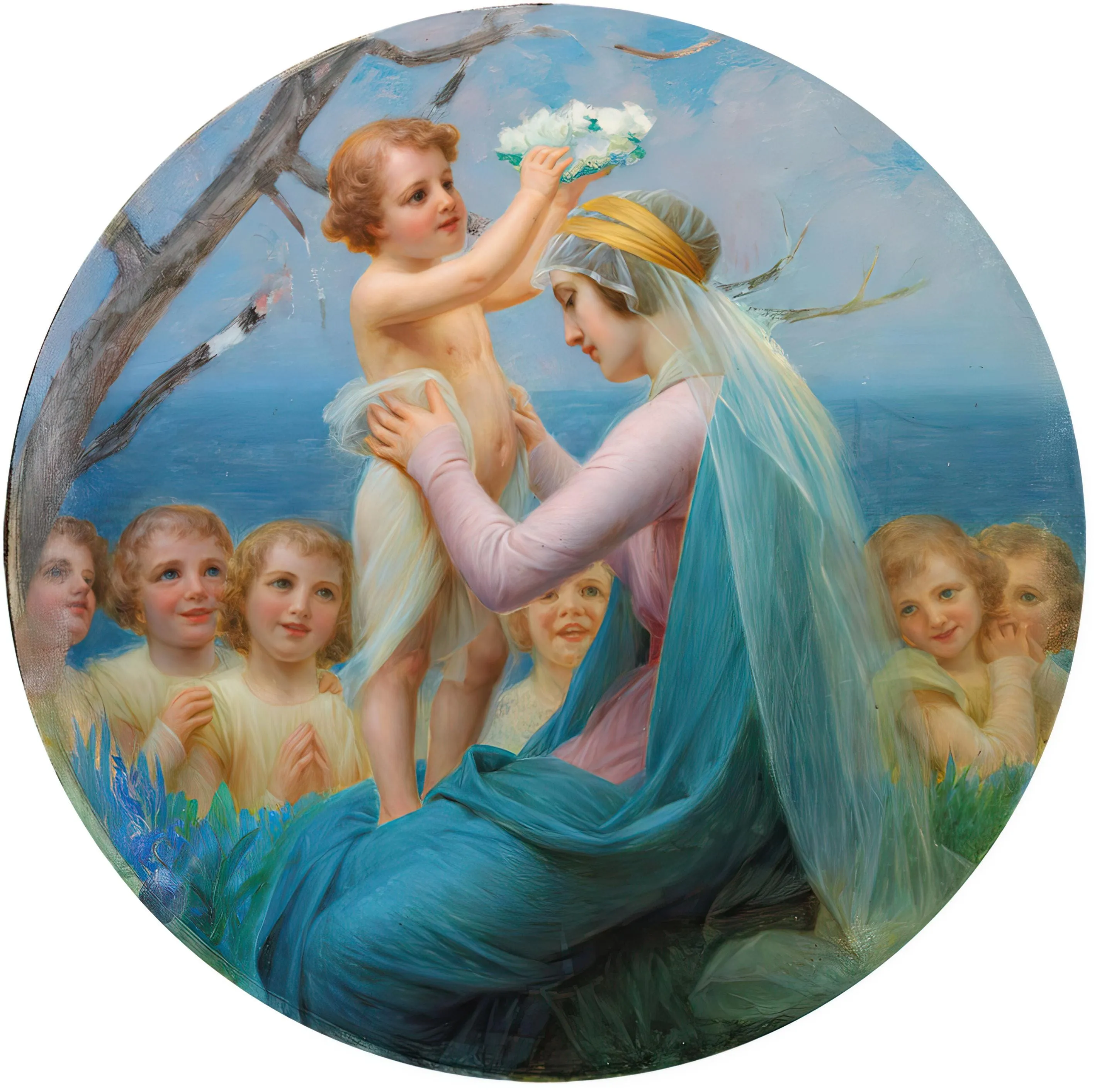 Crowning of Mary by Jesus Sticker – 3" Round – by Enrique M. Vidal – High Quality Vinyl
