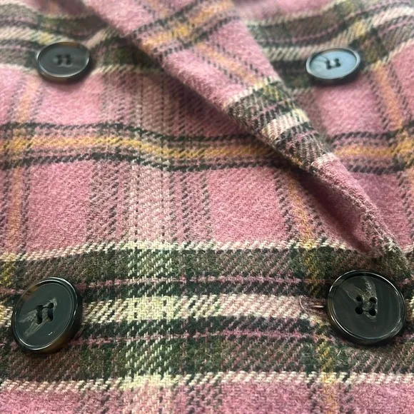 Davi &amp; Dani Sz Small  Pink Houndstooth Plaid Double Breasted Button Coat Jacket