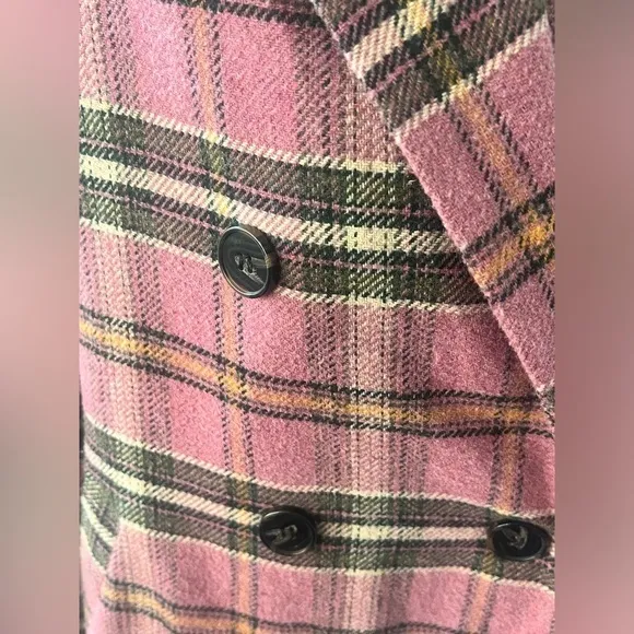 Davi &amp; Dani Sz Small  Pink Houndstooth Plaid Double Breasted Button Coat Jacket