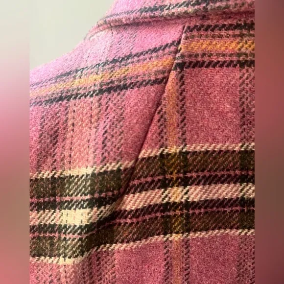 Davi &amp; Dani Sz Small  Pink Houndstooth Plaid Double Breasted Button Coat Jacket
