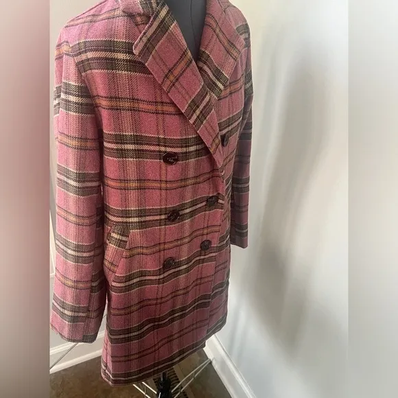 Davi &amp; Dani Sz Small  Pink Houndstooth Plaid Double Breasted Button Coat Jacket