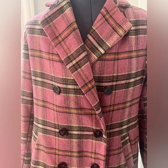 Davi &amp; Dani Sz Small  Pink Houndstooth Plaid Double Breasted Button Coat Jacket