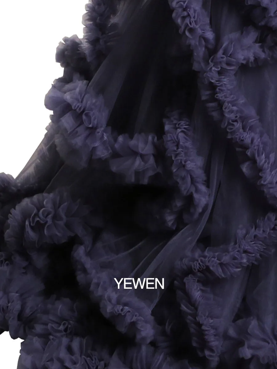 Deep V-neck Tull Full Ruffles Backless Cloud Dress Materning Dress for Photoshoot