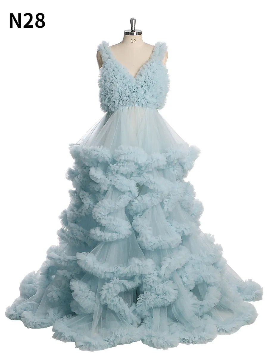 Deep V-neck Tull Full Ruffles Backless Cloud Dress Materning Dress for Photoshoot