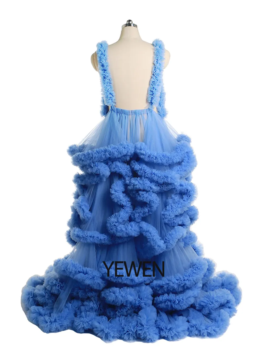 Deep V-neck Tull Full Ruffles Backless Cloud Dress Materning Dress for Photoshoot