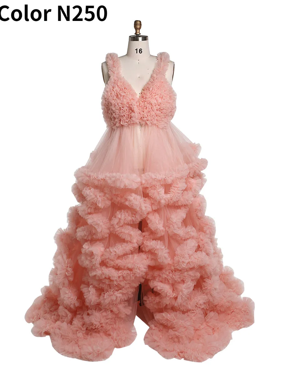 Deep V-neck Tull Full Ruffles Backless Cloud Dress Materning Dress for Photoshoot