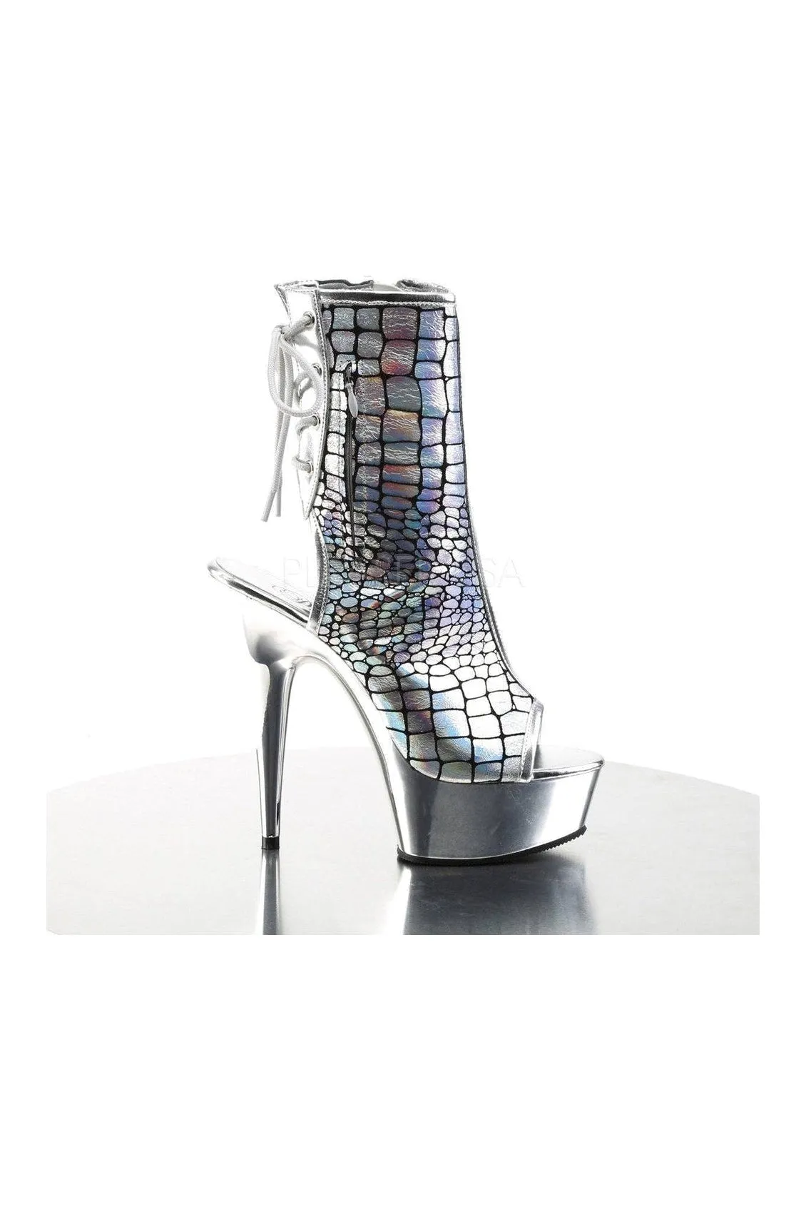 DELIGHT-1018HG Platform Boot  | Silver Faux Leather