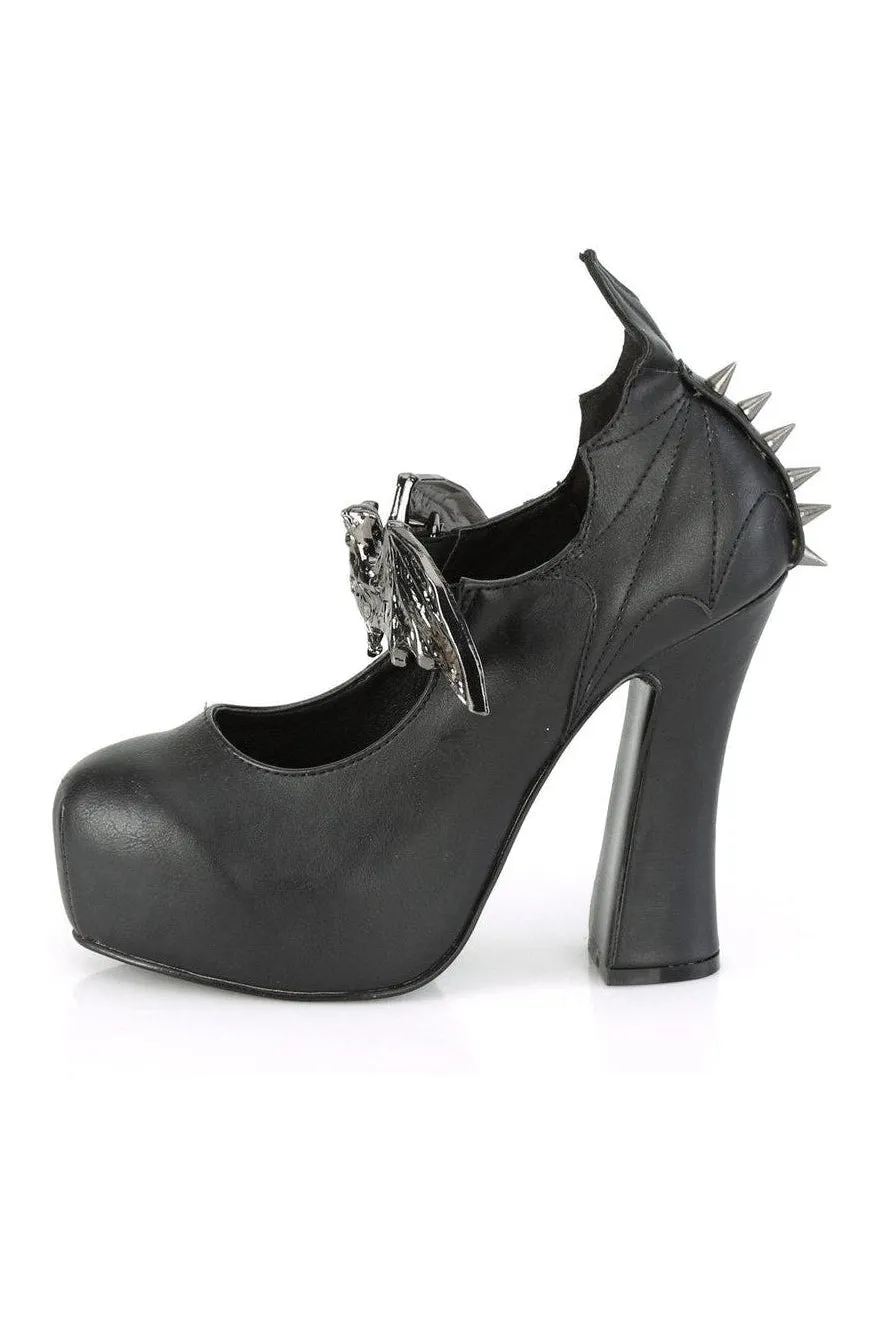 DEMON-18 Mary Jane | Black Faux Leather