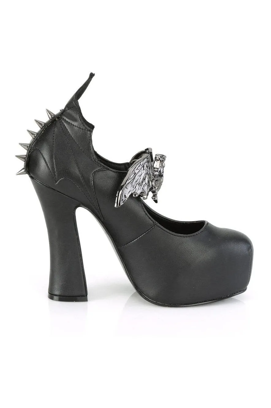 DEMON-18 Mary Jane | Black Faux Leather