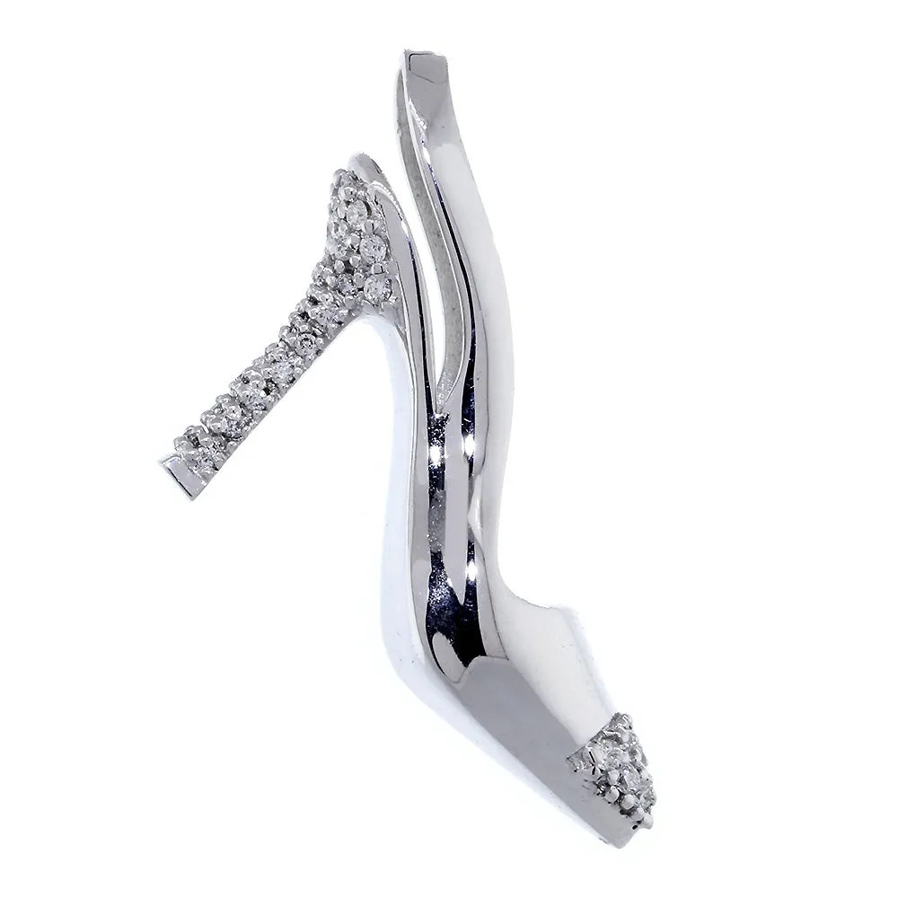 Diamond High Heel Shoe Pendant, 0.32CT in 14K White Gold
