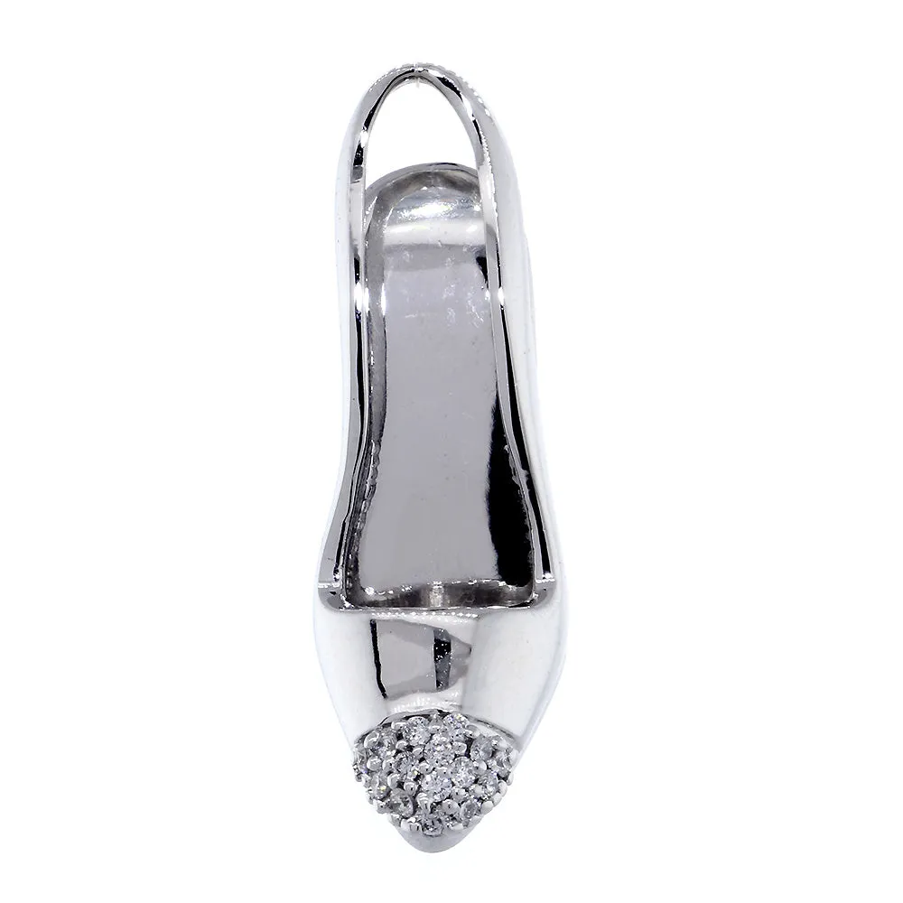 Diamond High Heel Shoe Pendant, 0.32CT in 14K White Gold