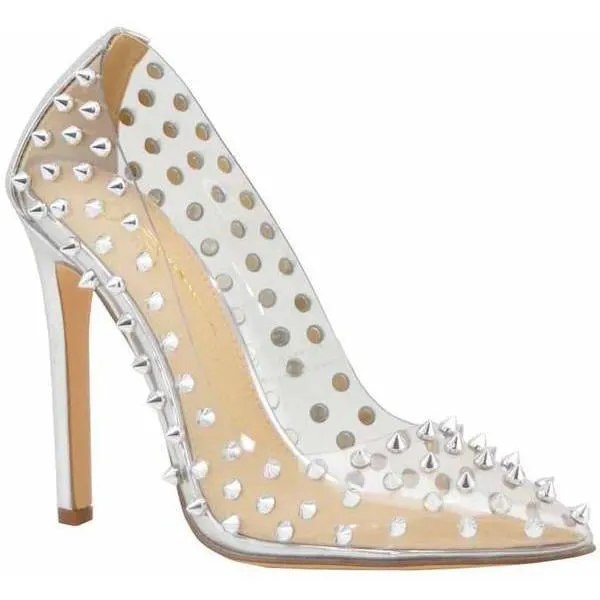 District Clear Studded Metallic Stiletto Heel Pumps