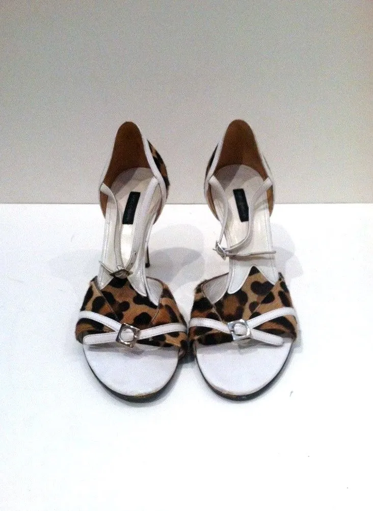 DOLCE & GABBANA Open Toe Leopard Print Heels Size 9