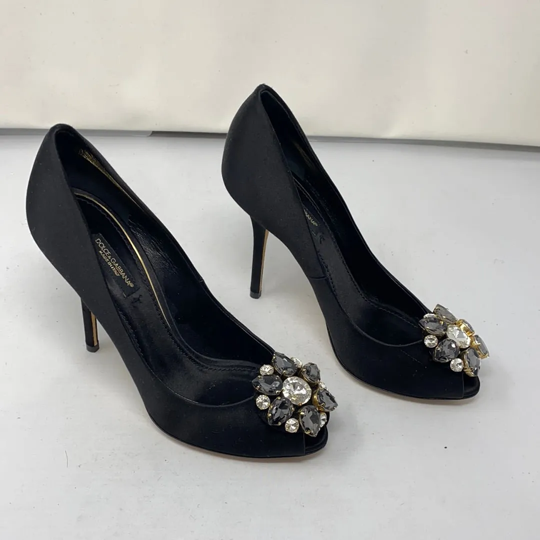 Dolce and Gabbana Black Satin Peep Toe Heel