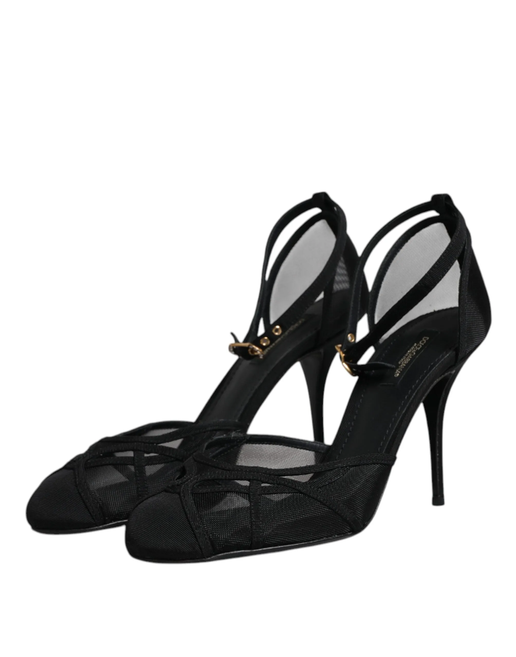 Dolce&Gabbana Women Black Sandals Nylon Mesh Solid Ankle Strap Heel Shoes EUR 39