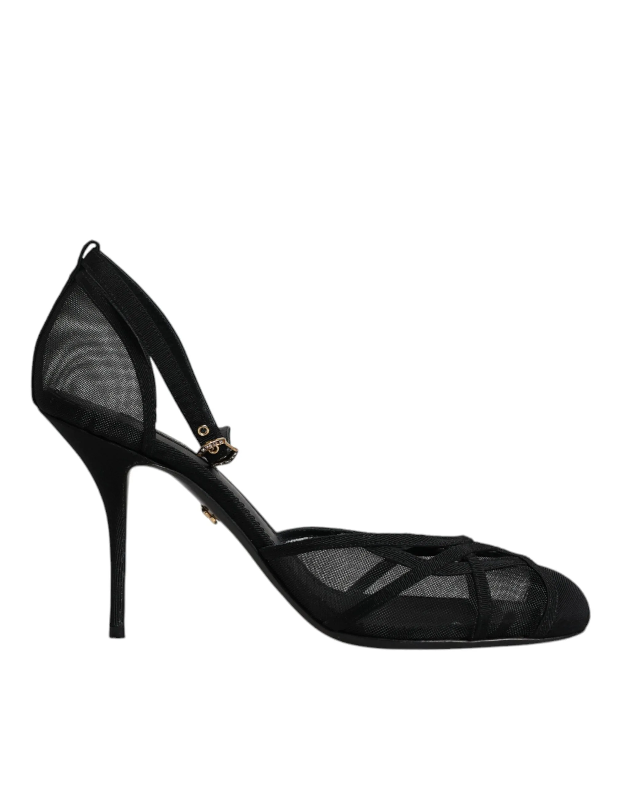 Dolce&Gabbana Women Black Sandals Nylon Mesh Solid Ankle Strap Heel Shoes EUR 39