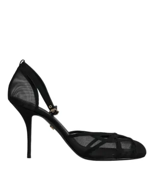 Dolce&Gabbana Women Black Sandals Nylon Mesh Solid Ankle Strap Heel Shoes EUR 39