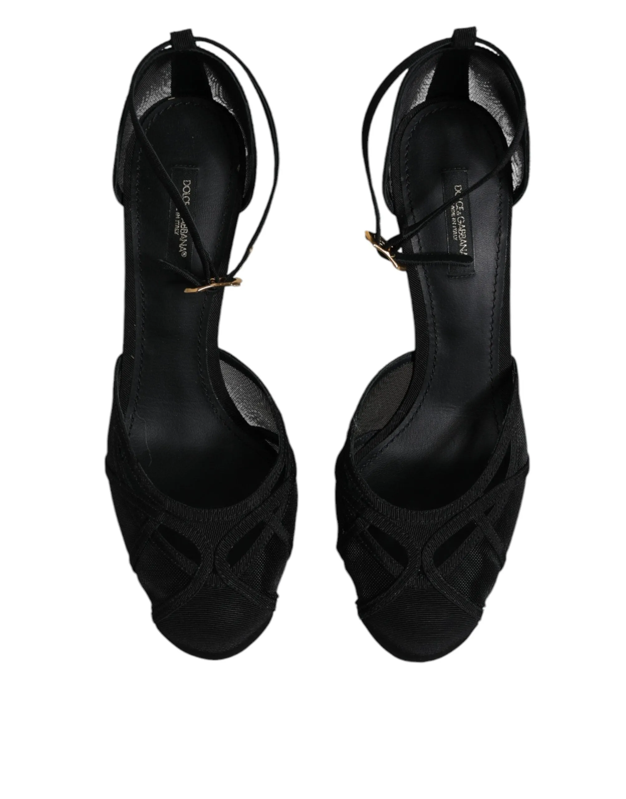 Dolce&Gabbana Women Black Sandals Nylon Mesh Solid Ankle Strap Heel Shoes EUR 39