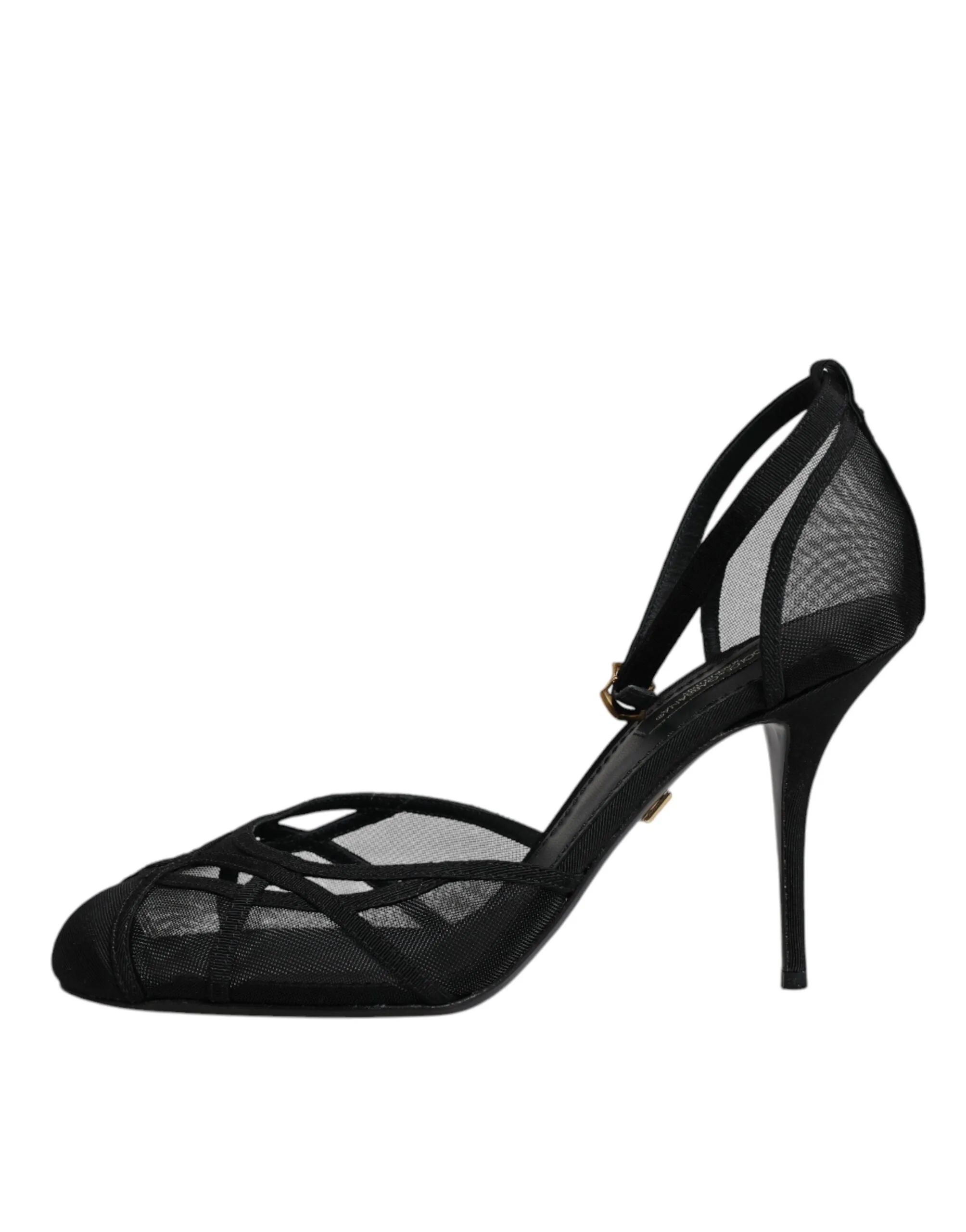 Dolce&Gabbana Women Black Sandals Nylon Mesh Solid Ankle Strap Heel Shoes EUR 39