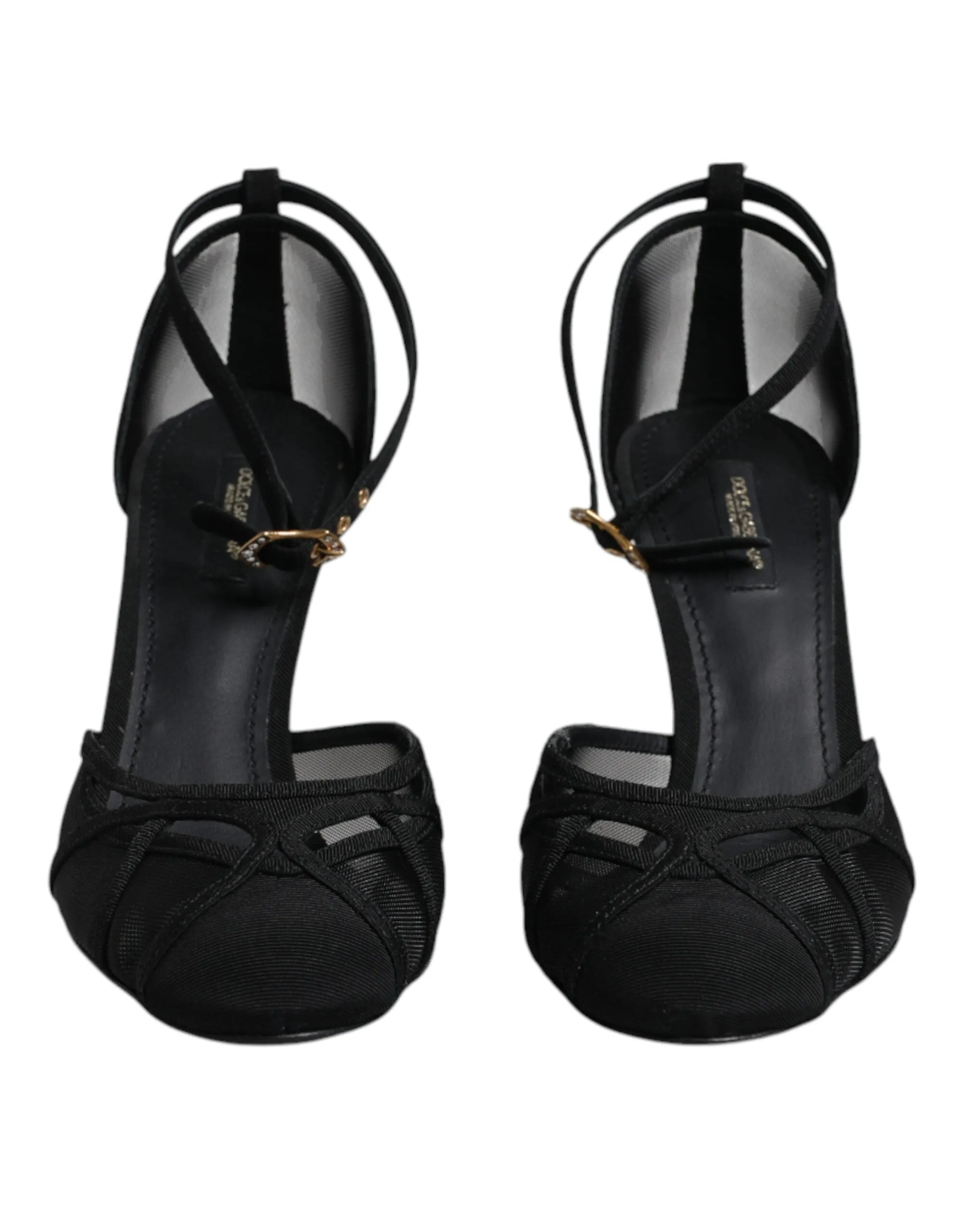 Dolce&Gabbana Women Black Sandals Nylon Mesh Solid Ankle Strap Heel Shoes EUR 39