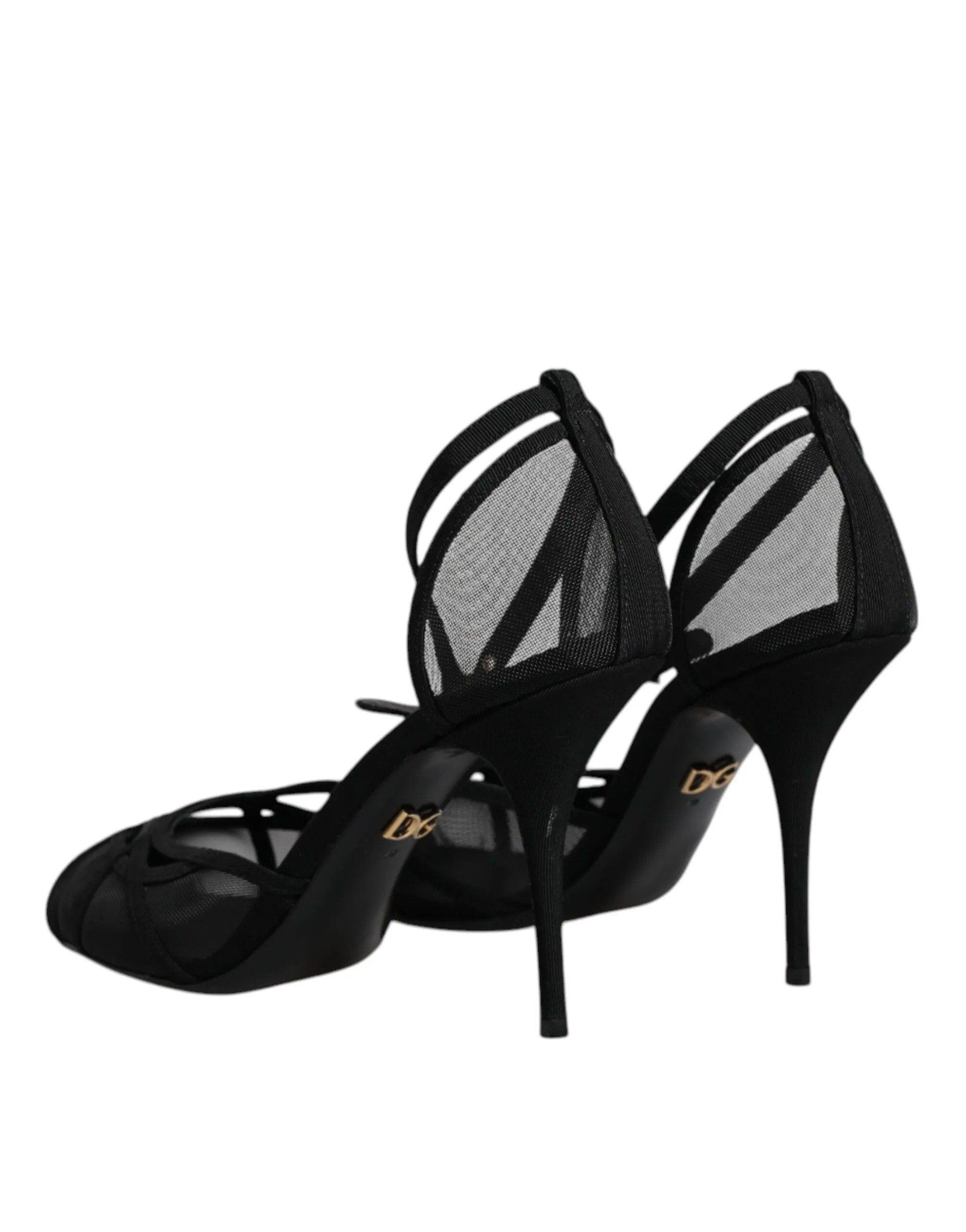 Dolce&Gabbana Women Black Sandals Nylon Mesh Solid Ankle Strap Heel Shoes EUR 39