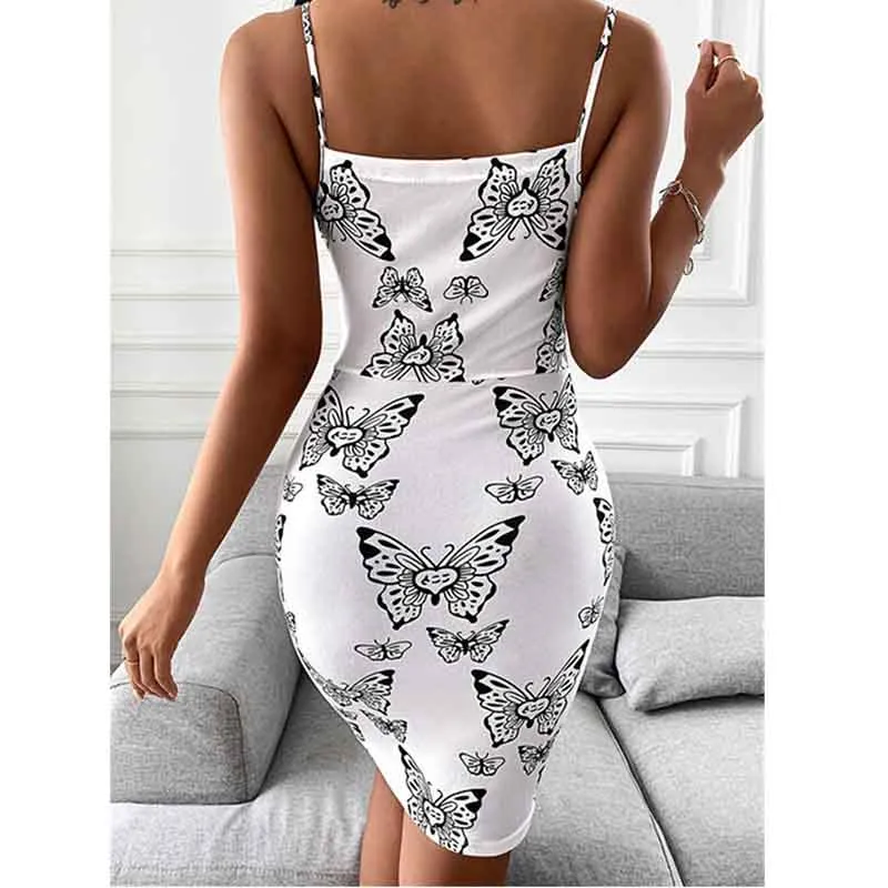 Dress Women's Spring and Summer Sexy Slim Print Dress Suspender Skirt