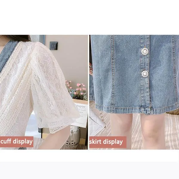 Dress Women's Summer Style European Station Fashion Waist Stitching Denim Skirt
