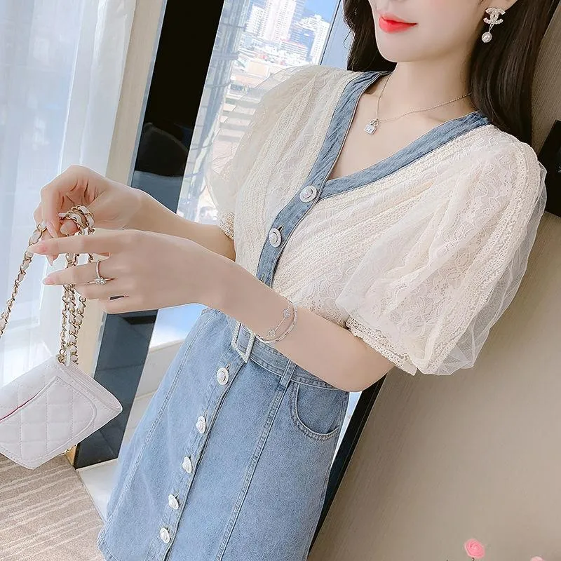 Dress Women's Summer Style European Station Fashion Waist Stitching Denim Skirt