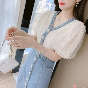 Dress Women's Summer Style European Station Fashion Waist Stitching Denim Skirt