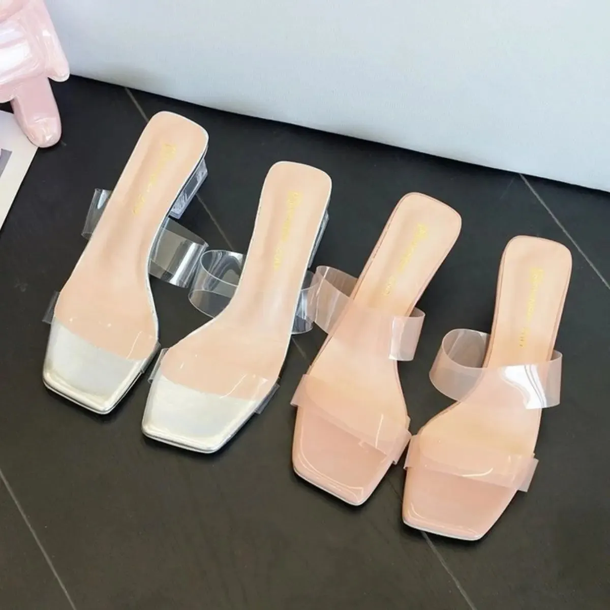 'Eliza' Open Toe Slip-On Block Heels