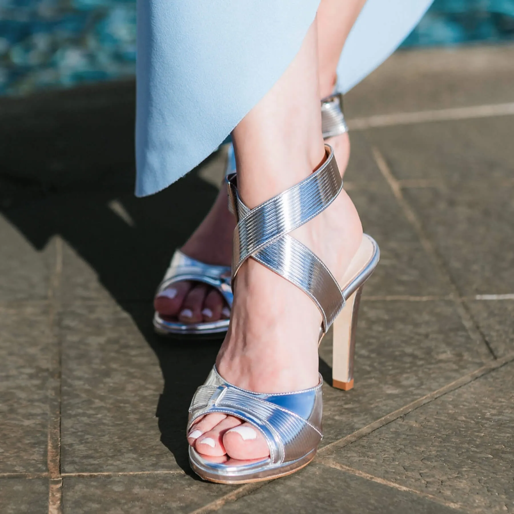 Elizee Fiorella Sandal - Silver Mirrored Leather Platform Heels