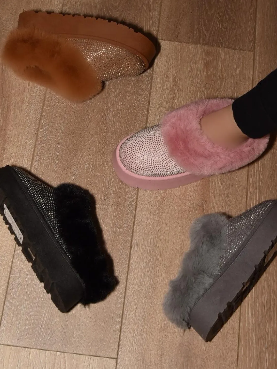 Embellished Faux Fur Platform Booties
