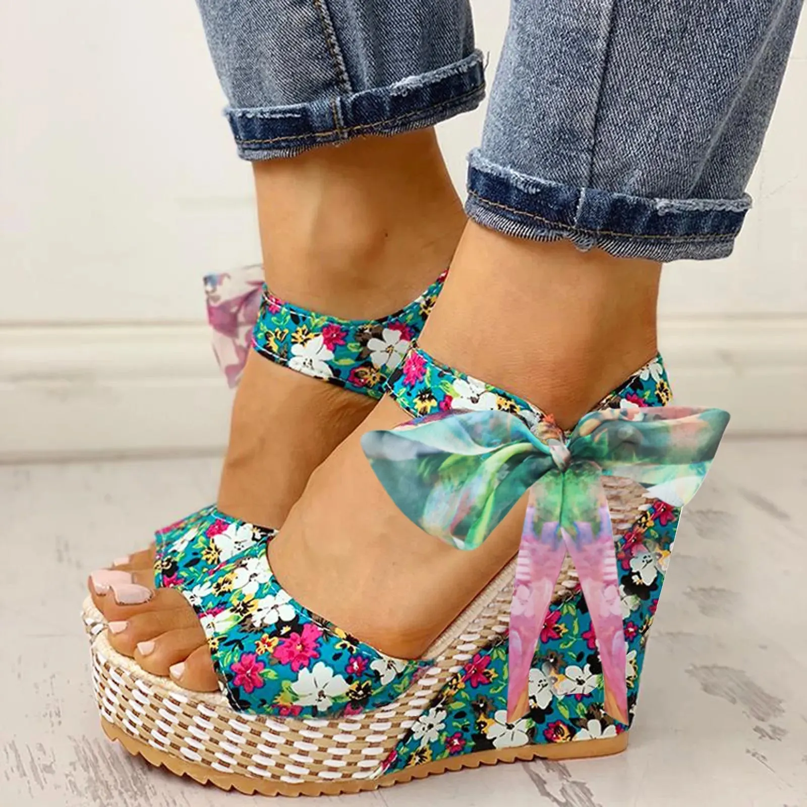 Emma - Floral Wedge Sandal
